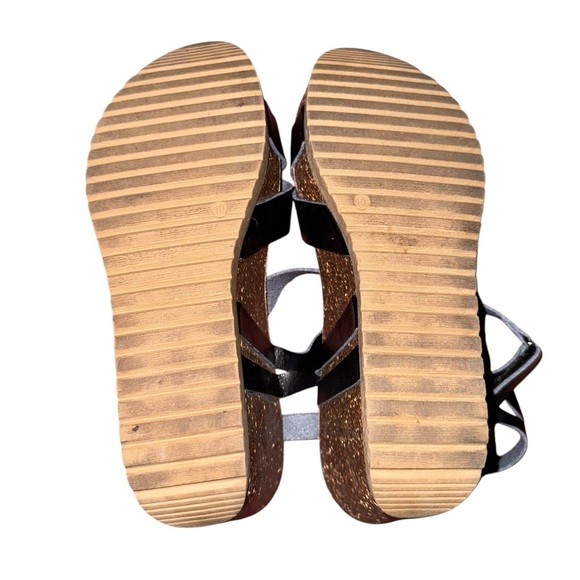 BJORNDAL Kori Black Crisscross Cork Sole Strappy Wedge Sandals Size 10 - Picture 11 of 13